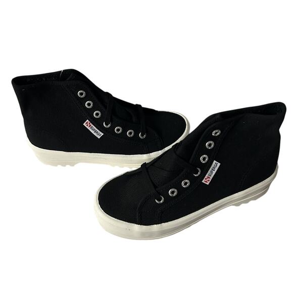 NIB Superga Unisex Black Canvas Lace Up High-Top Sneaker Boots-Men 5-Women 6.5 - Picture 2 of 9